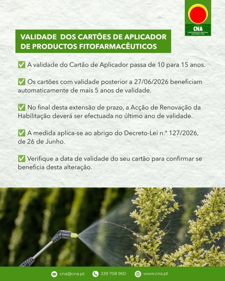 Read more about the article VALIDADE DOS CARTÕES DE APLICADOR DE PRODUCTOS FITOFARMACÊUTICOS